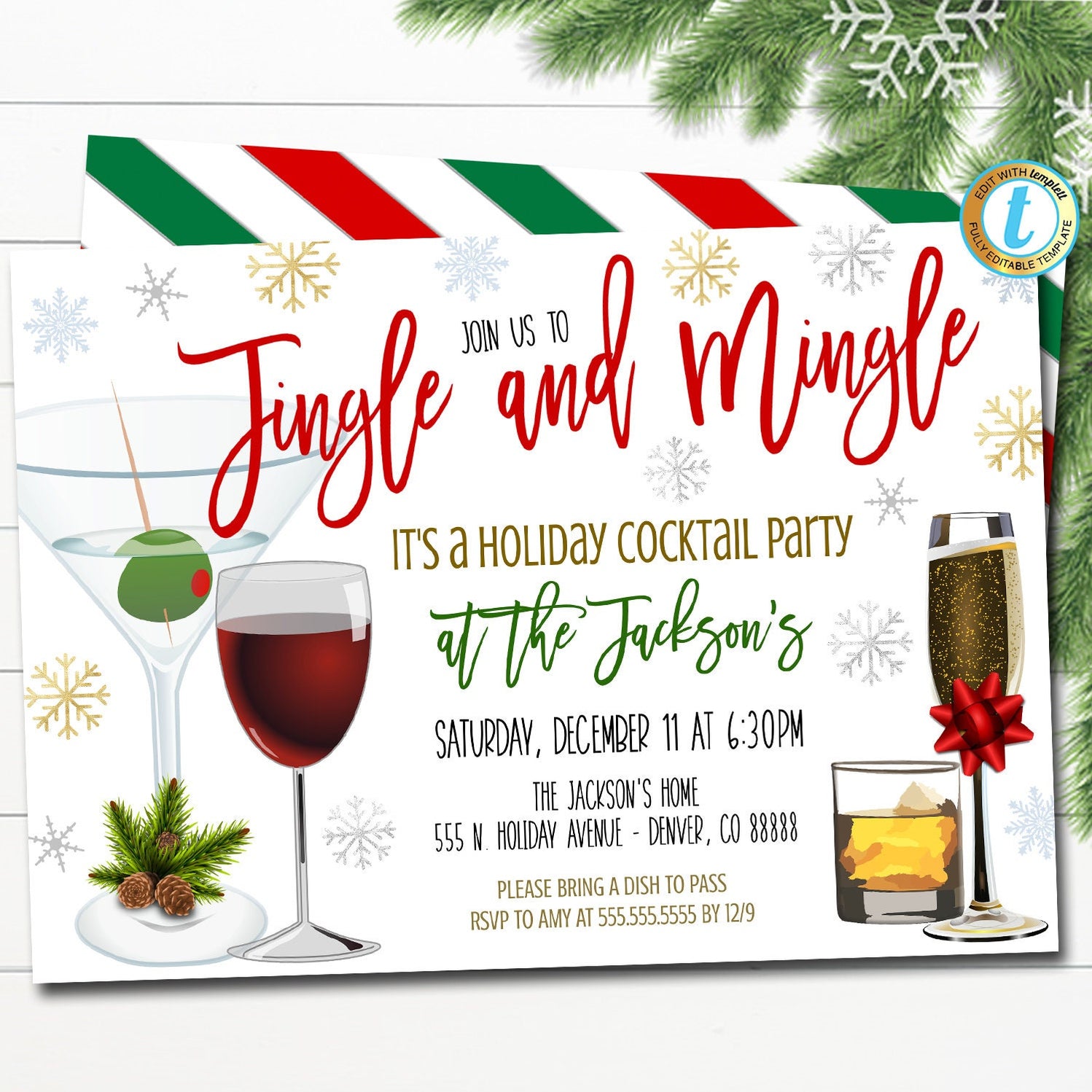 Jingle and Mingle Christmas Cocktail Party Invitation — TidyLady Printables