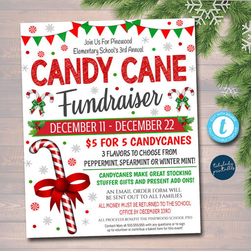 Christmas Candy Cane Fundraiser Flyer, Printable Holiday Invitation Community, Xmas Event Church School Pto Pta Fundraiser Invite, TEMPLATE