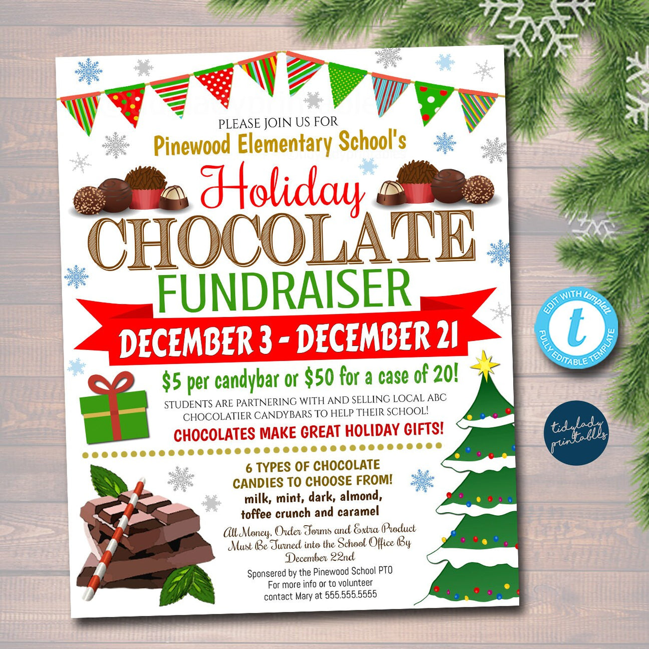 Christmas Chocolate Candy Fundraiser Flyer — TidyLady Printables