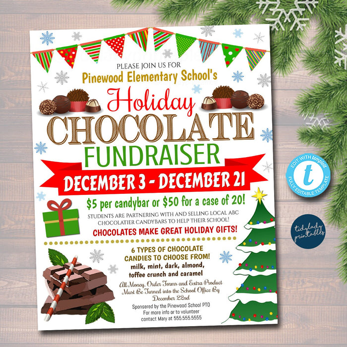 Christmas Chocolate Candy Fundraiser Flyer, Printable Holiday Invite Community, Xmas Event Church School Pto Pta Fundraiser Invite, TEMPLATE