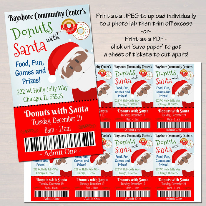 EDITABLE Donuts with Santa Flyer & tickets Breakfast with Santa Invitation, Kids Christmas Party, Printable Community Holiday Event Flyer