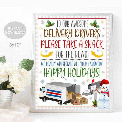 Christmas Delivery Driver Snack Sign, Holiday Thankful for You, USPS, UPS, Amazon, FedEx Thank You, Take a Snack Instant Download Printable