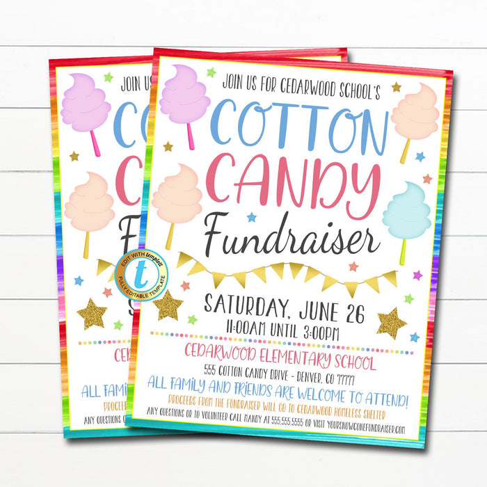 Cotton Candy Fundraiser Flyer, Printable Appreciation Week, Candy Party Invite, Summer Church Community School pta pto, EDITABLE TEMPLATE
