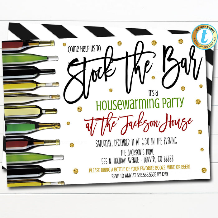 Stock the Bar Invitation, Housewarming Party, Digital Drinks & Cocktails Party Invite, Couples Shower Moving New Home, DIY EDITABLE TEMPLATE
