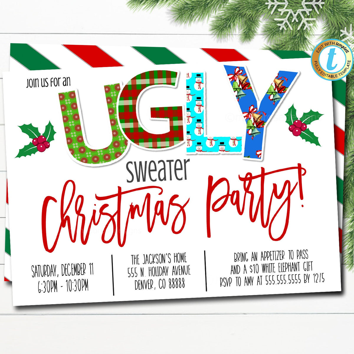 ugly sweater christmas party invite | tidylady printables