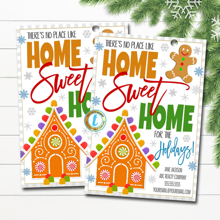 Christmas Realtor Pop By Gift Tag, No place like home Sweet home, Holiday Real Estate Marketing Printable, Open House, DIY Editable Template