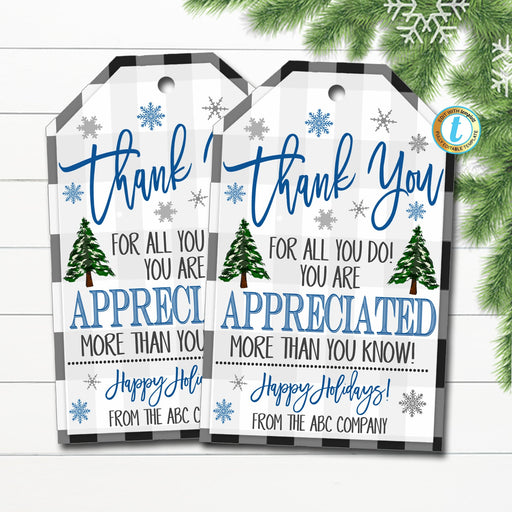 Holiday Thank You Gift Tags, Teacher Staff Employee Nurse Volunteer Staff Winter Appreciation Tag, School pto pta DIY Editable Template