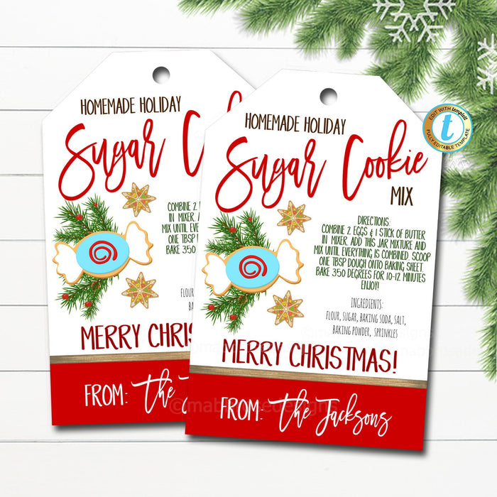 Christmas Gift Tags, Cookie Jar Mix, Cookie Recipe Tag Holiday Teacher Staff Secret Santa Gift Xmas Bakery Treat Label DIY Editable Template