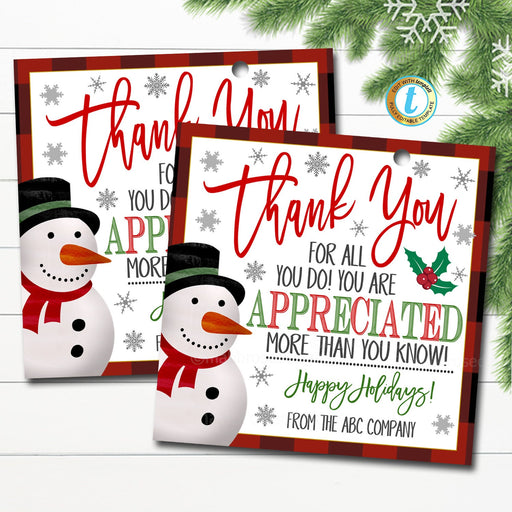 Christmas Thank You Gift Tags, Teacher Staff Employee Nurse Volunteer Staff Holiday Appreciation Tag, School pto pta DIY Editable Template