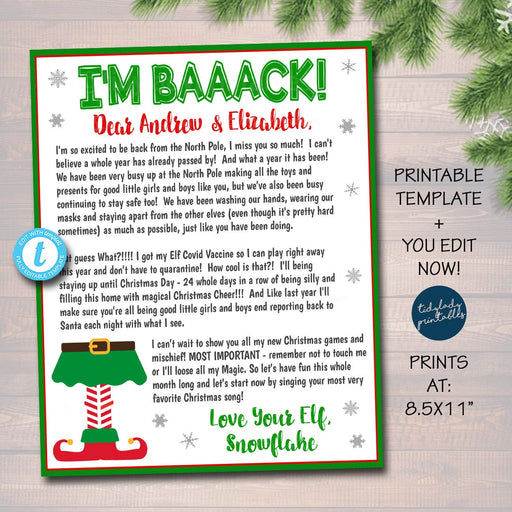 2021 Elf Letter, Hello from the Elf Letter for Kids, Christmas I'm Back! Hello from the Elf, Christmas Letter Printables, EDITABLE TEMPLATE