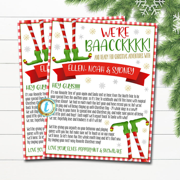 Welcome Letter from Elves, Hello from the Elves Arrival Letter, We're baaaackk Elf Christmas Printable Digital File, DIY EDITABLE TEMPLATE