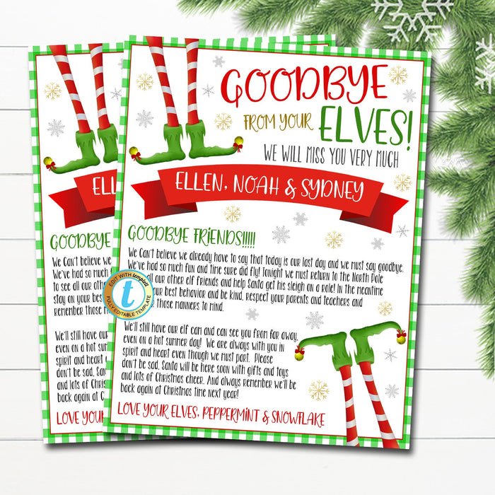 Hello and Goodbye Letter from your Elves, Farewell from Elves Going Away, We're Back Elves Christmas Printable Digital DIY EDITABLE TEMPLATE