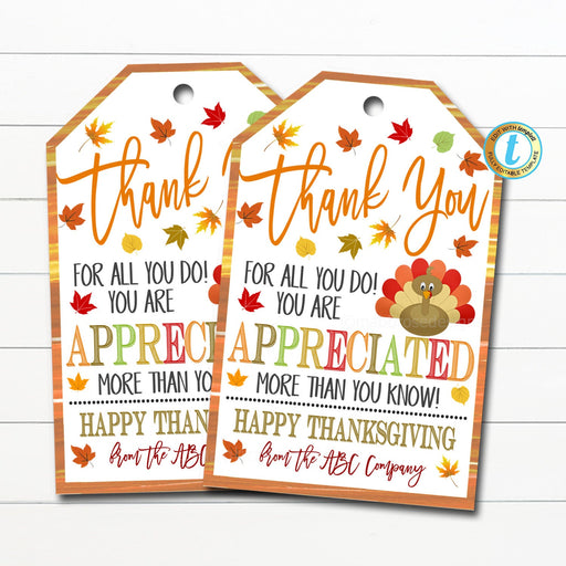 Fall Thank You Gift Tags, Teacher Staff Employee Nurse Volunteer Staff Thanksgiving Appreciation Tag, School pto pta DIY Editable Template