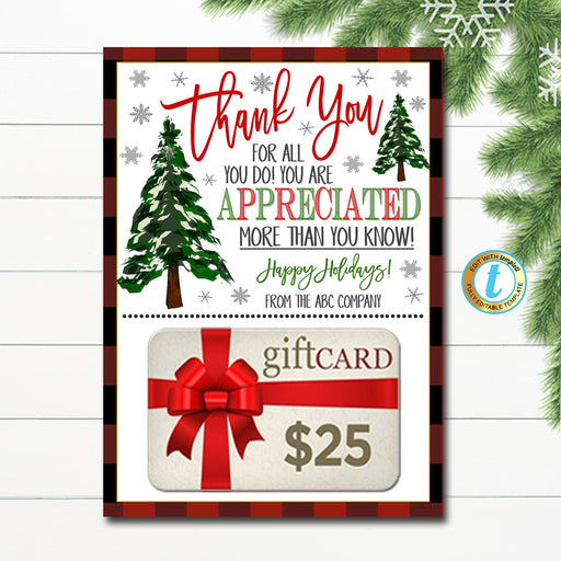 Christmas Thank You Gift Card Holder, Teacher Staff Employee Nurse Volunteer Staff Holiday Appreciation, School pto pta, Editable Template