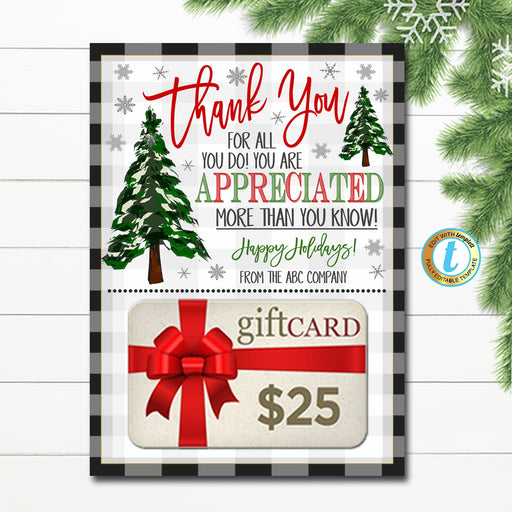 Christmas Thank You Gift Card Holder, Teacher Staff Employee Nurse Volunteer Staff Holiday Appreciation, School pto pta, Editable Template