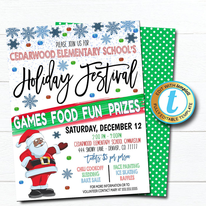 Holiday Festival Flyer, Holiday Santa Invitation, School Church Pto Pta Flyer, Winter Party Editable Template, Christmas DIY Self-Editing