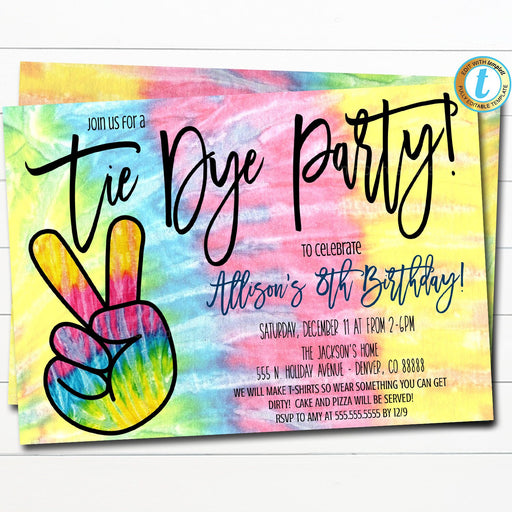 Tie Dye Party Invitation, Birthday Party VSCO Girl Invitation, 90's Girl, Tween Tie Dye Birthday Party, VSCO party Any Age Editable Template