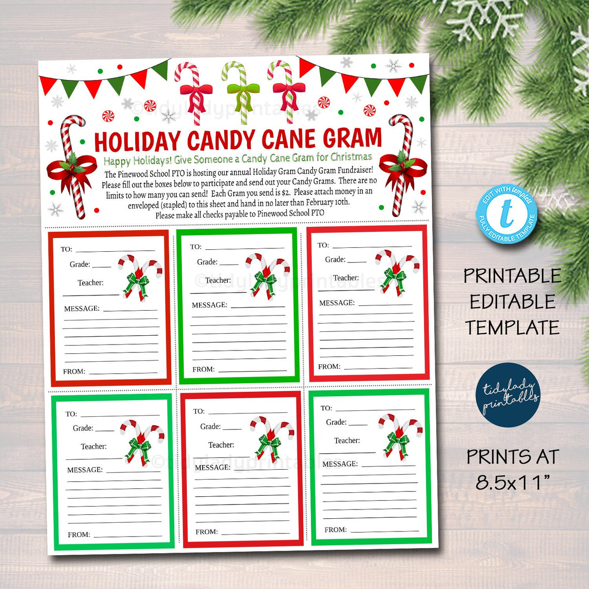 Christmas Candy Cane Gram Flyer | TidyLady Printables