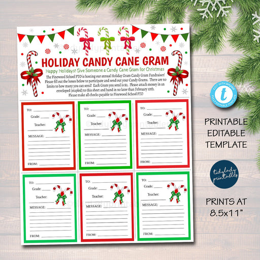 Christmas Candy Cane Gram Flyer, Holiday Candy Gram Fundraiser, Santa Pto Pta School Church Fall Fundraiser Xmas Printable EDITABLE TEMPLATE