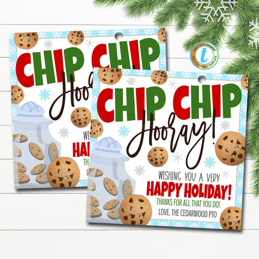 Christmas Cookie Thank You Gift Tags, Xmas Appreciation Employee Teacher Staff Nurse, Chip Chip Hooray Happy Holidays, Editable Template