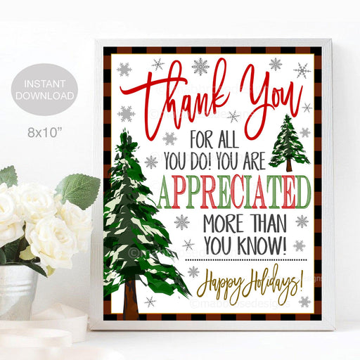 Christmas Appreciation Sign, Thank You Gift, School Teacher Staff Employee Nurse Volunteer, Staff Appreciation Holiday Party Decor PRINTABLE