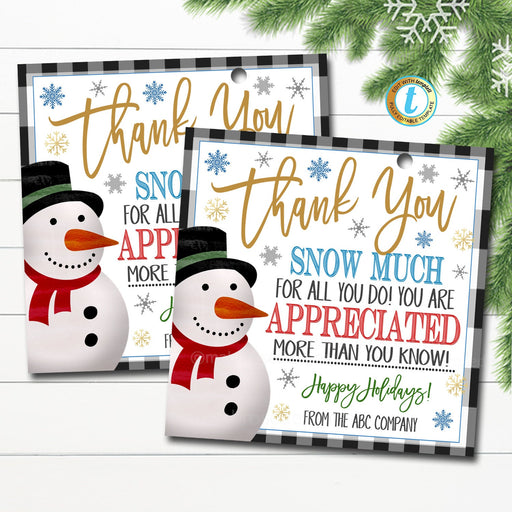 Christmas Gift Tags, Thank You Snow Much For All You Do, Teacher Staff Employee Holiday Gift, Editable Template, DIY Self-Editing Download
