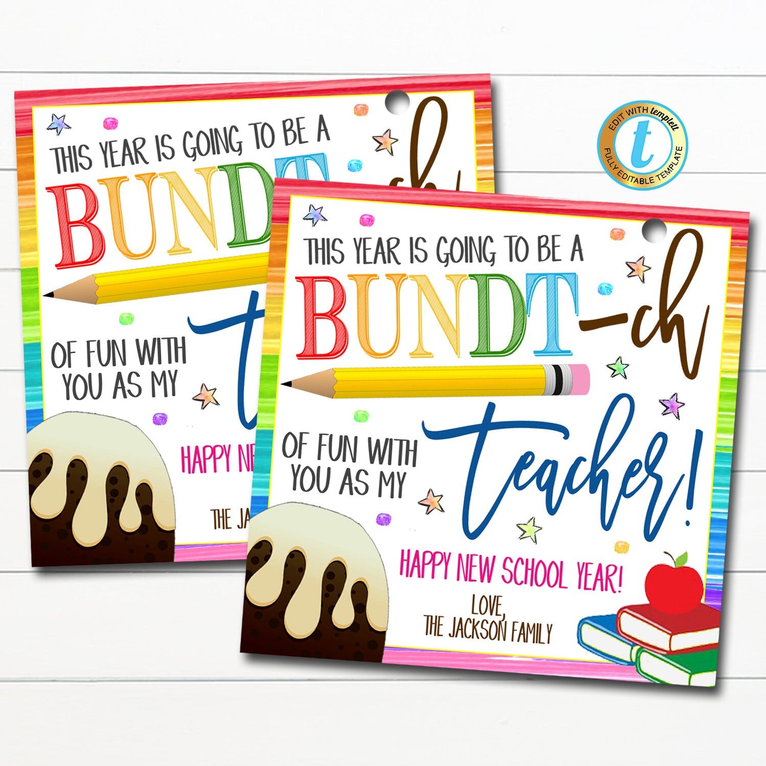 Back to School Teacher Bundt Cake Gift Tag — TidyLady Printables