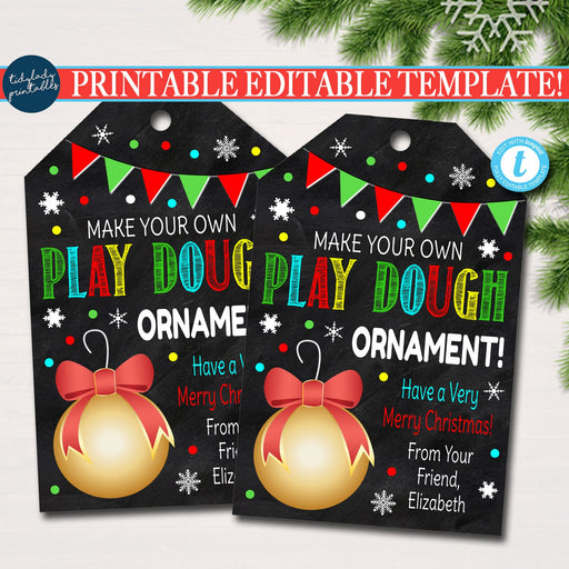 Make Your Own Play Dough Ornament Gift Tags, Printable Classroom Tags, Holiday Kids Toy Gift, Non Candy Teacher Xmas EDITABLE TEMPLATE