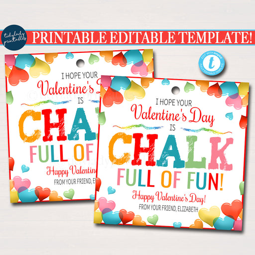 Valentines Chalk Gift Tags, valentines day is chalk full of fun Classroom Birthday Non Candy Party Favor Valentine Teacher Editable Template