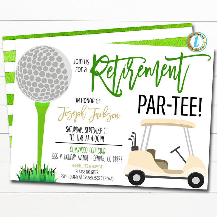 EDITABLE Golf Retirement Party Invitation, Let's Par-Tee, Adult Invite, Company Work Office Golf Party, Retirement Party Printable Template