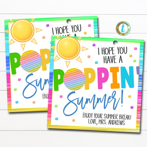 Pop It Gift Tags, Hope You Have a Poppin Summer! Pop-It Gift Labels, Teacher End of School Year Classroom Gift, Rainbow Kids Toy, EDITABLE