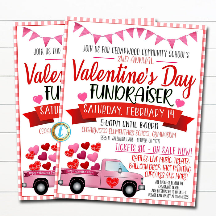 Valentine's Day Fundraiser Flyer, Valentine Class Party Invite, Church Festival, Valentine Event, PTA PTO School Fundraiser, Editable