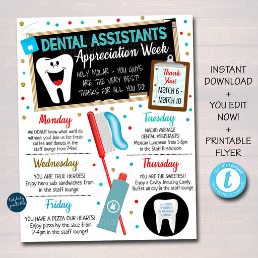 Dental Assistants Appreciation Week Itinerary Template, Thank You Dental hygienists Week, Events Schedule Poster Calendar, EDITABLE TEMPLATE