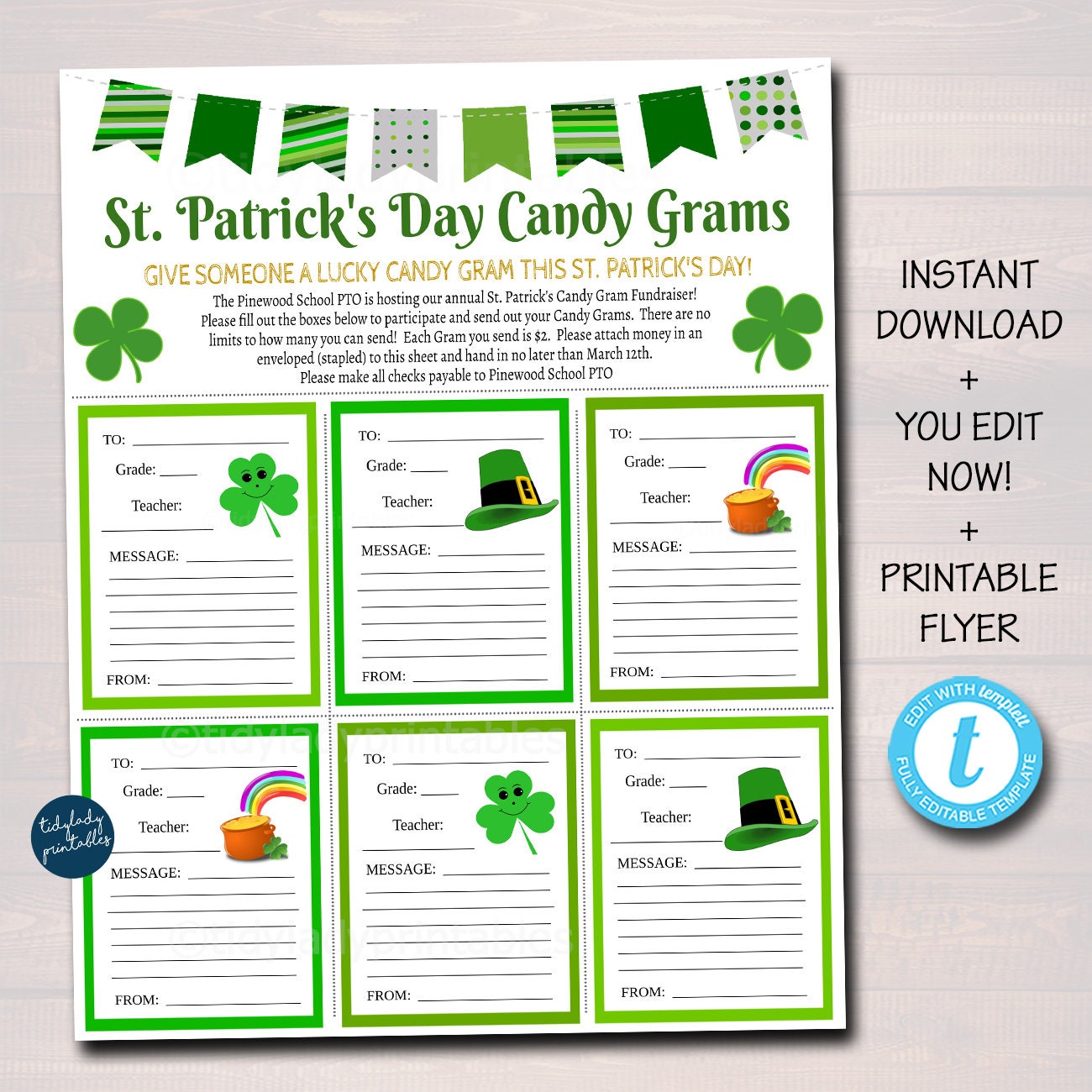 St. Patrick's Day Candy Gram Flyer | TidyLady Printables for Free Printable Candy Gram Template