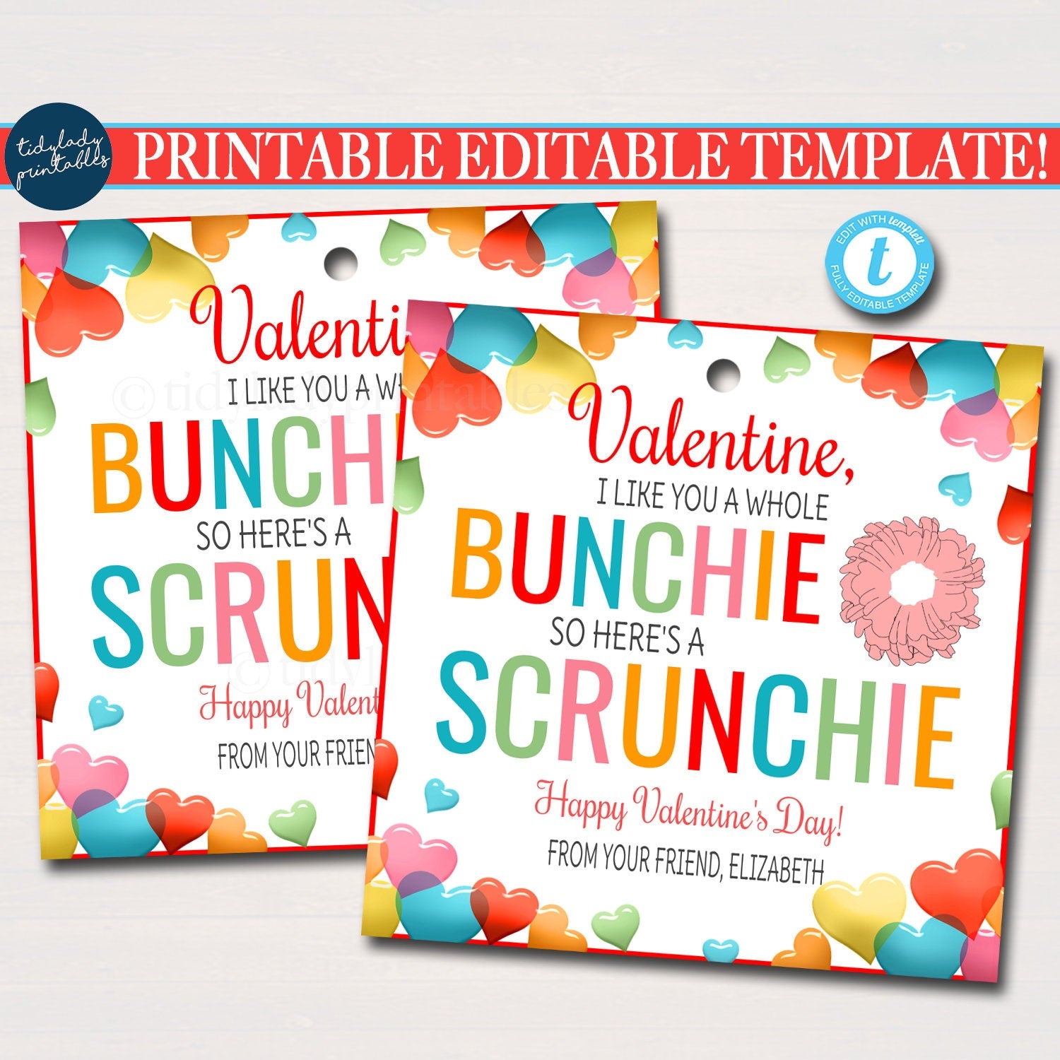 Valentine Scrunchie Gift Tags | I like you a Bunchie — TidyLady Printables valentine-scrunchie-gift-tags-i-like-you-a-bunchie-tidylady-printables