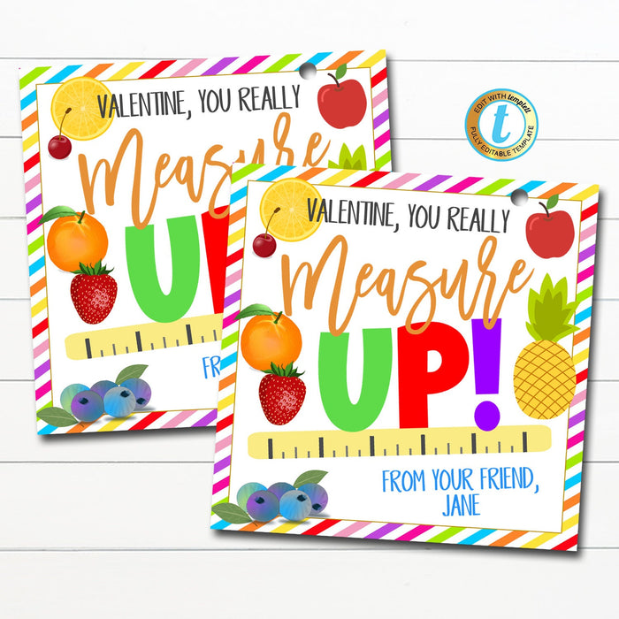 Valentine Gift Tags, You Really Measure Up! Rainbow Candy Valentine Gift Tag Classroom School Teacher Staff Valentine DIY Editable Template