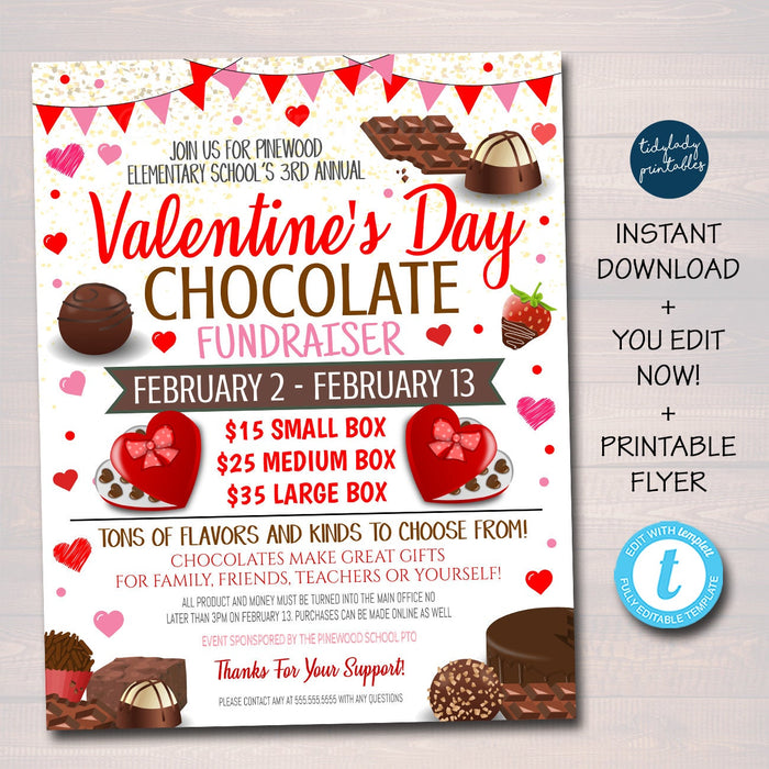 Valentine's Day Chocolate Candy Fundraiser Flyer, Printable Invite Community Event Church School Pto Pta, Fundraiser Invitation, TEMPLATE