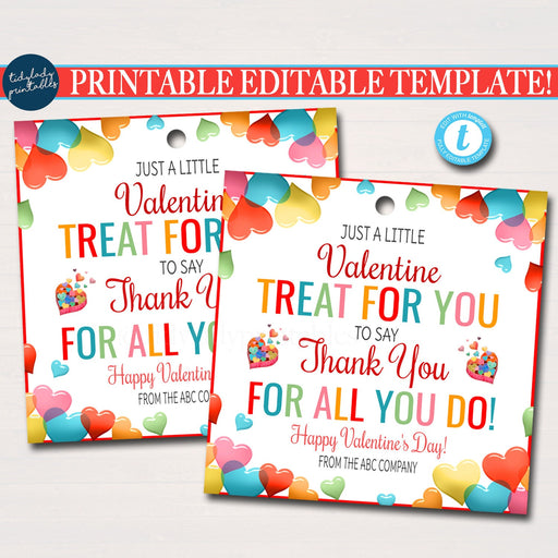 Valentine's Day Thank You Gift Tags, Teacher Staff Employee Nurse Volunteer Staff Appreciation Week, School pto pta, Editable Template