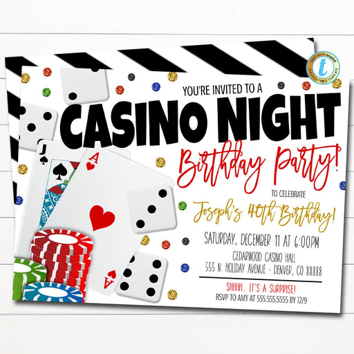 Casino Night Party Invitation, Adult Surprise Birthday Invite, Poker Casino Gambling Party, Work Happy Hour Invite, DIY Editable Template