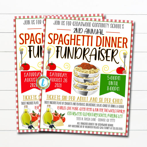 Editable Spaghetti Dinner Fundraiser Flyer, Poster Set, pto pta, Church Community School Charity, Team Sports Benefit Event INSTANT DOWNLOAD