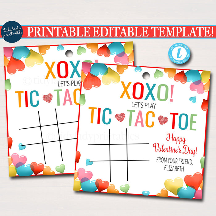 Valentines Tic Tac Toe Gift Tags, valentines day xoxo fun game Classroom Birthday Non Candy Party Favor, Valentine Teacher Editable Template