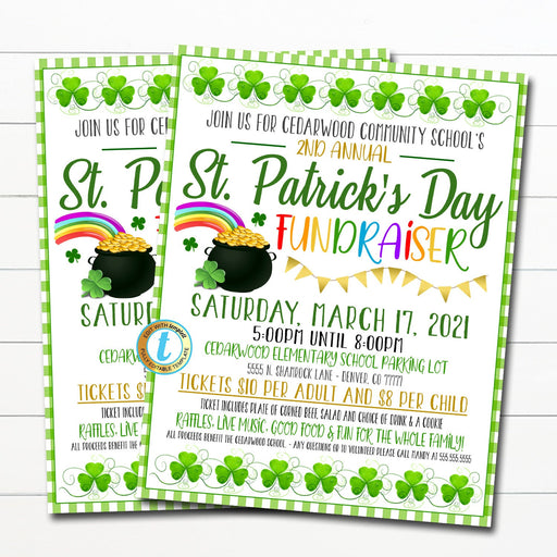 St. Patricks Day Fundraiser Flyer, Shamrock Rainbow Spring Event, Catholic Church Charity Community School Pto Pta, Benefit Flyer, Editable