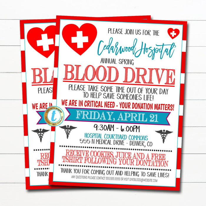 Blood Driver Flyer, Community Health Flyer, We need blood, Red Cross Nurse Hospital Event, Healthcare Nonprofit Fundraiser EDITABLE TEMPLATE