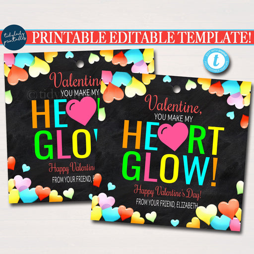 Valentines Glowstick Gift Tags, Glow Bracelet Kids Friend Classroom, Birthday Non Candy Party Favor, Valentine Teacher, Editable Template