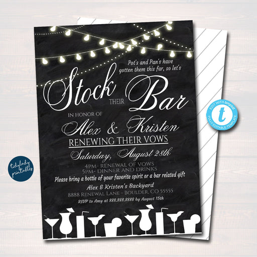 EDITABLE Stock the Bar Party Invitation, Wedding Rehearsal Engagement Announcement Digital Invite, New house New Home Housewarming Printable