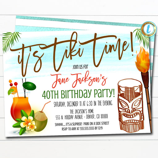 Tiki Bar Party Invitation, Birthday Party Celebration, Digital Drinks & Cocktails Party Invite, Summer Fun Beach Tropical, EDITABLE TEMPLATE