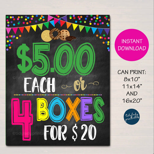 Cookie Price Sign, 5 dollars per box 5 for 25, Cookies Sold Here, Printable Cookie Booth Poster, Sale Fundraiser Display, INSTANT DOWNLOAD