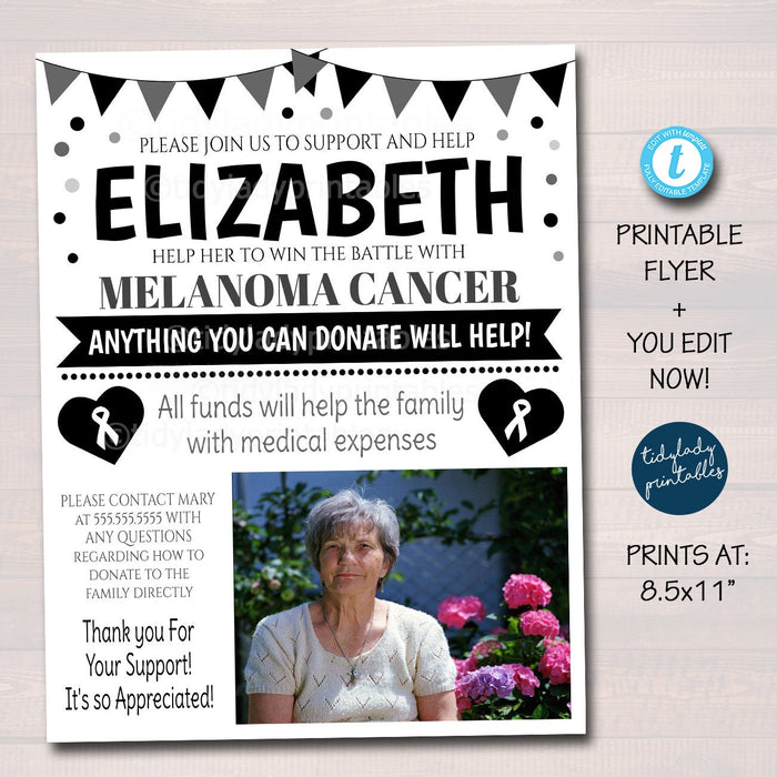 Skin Cancer Benefit Fundraiser Flyer, Printable Black Charity Church Benefit Fundraiser Event Poster Melanoma Cancer, EDITABLE TEMPLATE