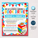 Read Across America Book Drive Flyer, School Pto Pta, Literacy Event, Book Donations Community Library Drive, Printable Editable Template