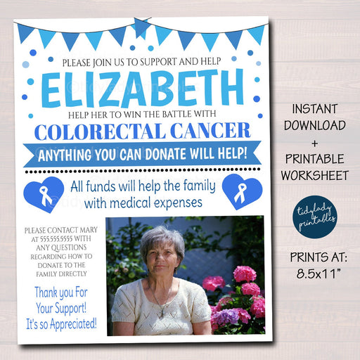 Colon Cancer Benefit Fundraiser Flyer, Printable Blue Ribbon Charity Church Benefit Event Poster, Beat Colorectal Cancer, EDITABLE TEMPLATE